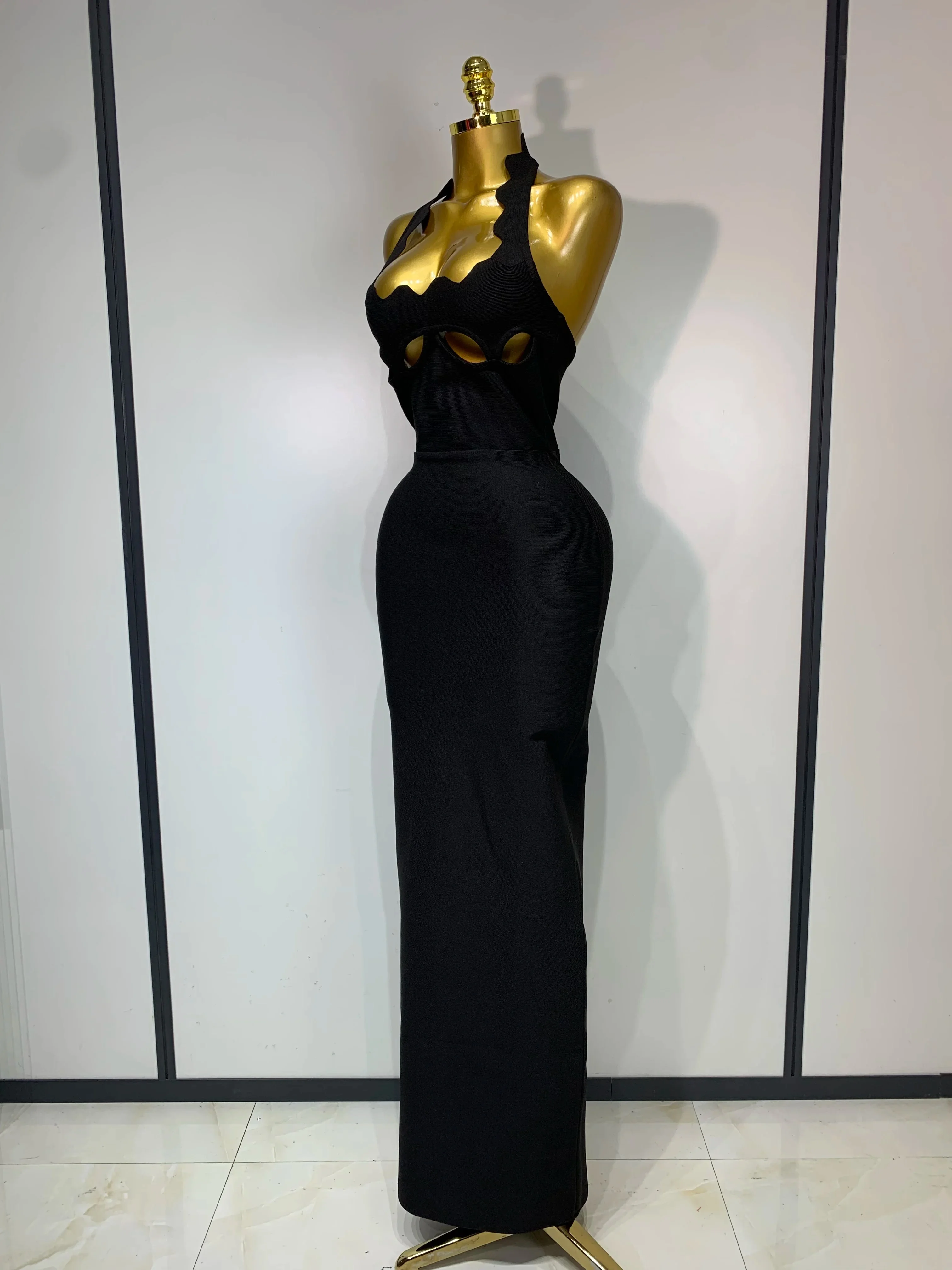 Women Halter Neck Sexy Cut Out Backless Bandage Long Dress Celebrity Elegant Evening Party Luxury Birthday Nightclub Dress