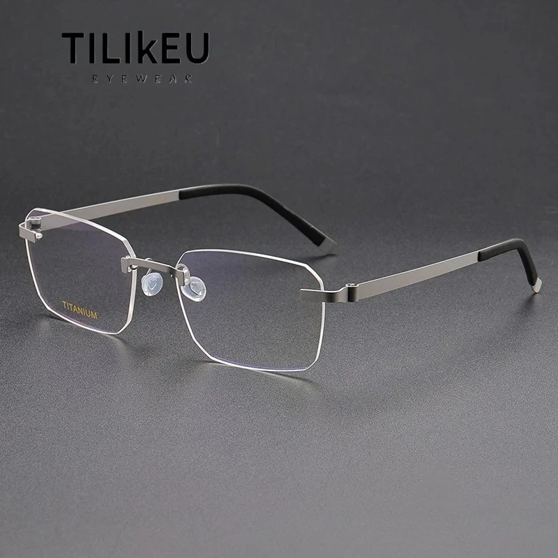 

New Retro Square Rimless Glasses for Men Ultra-Light Pure Titanium Frame Classic Screwless Eyewear Optical Frameless Eye glasses