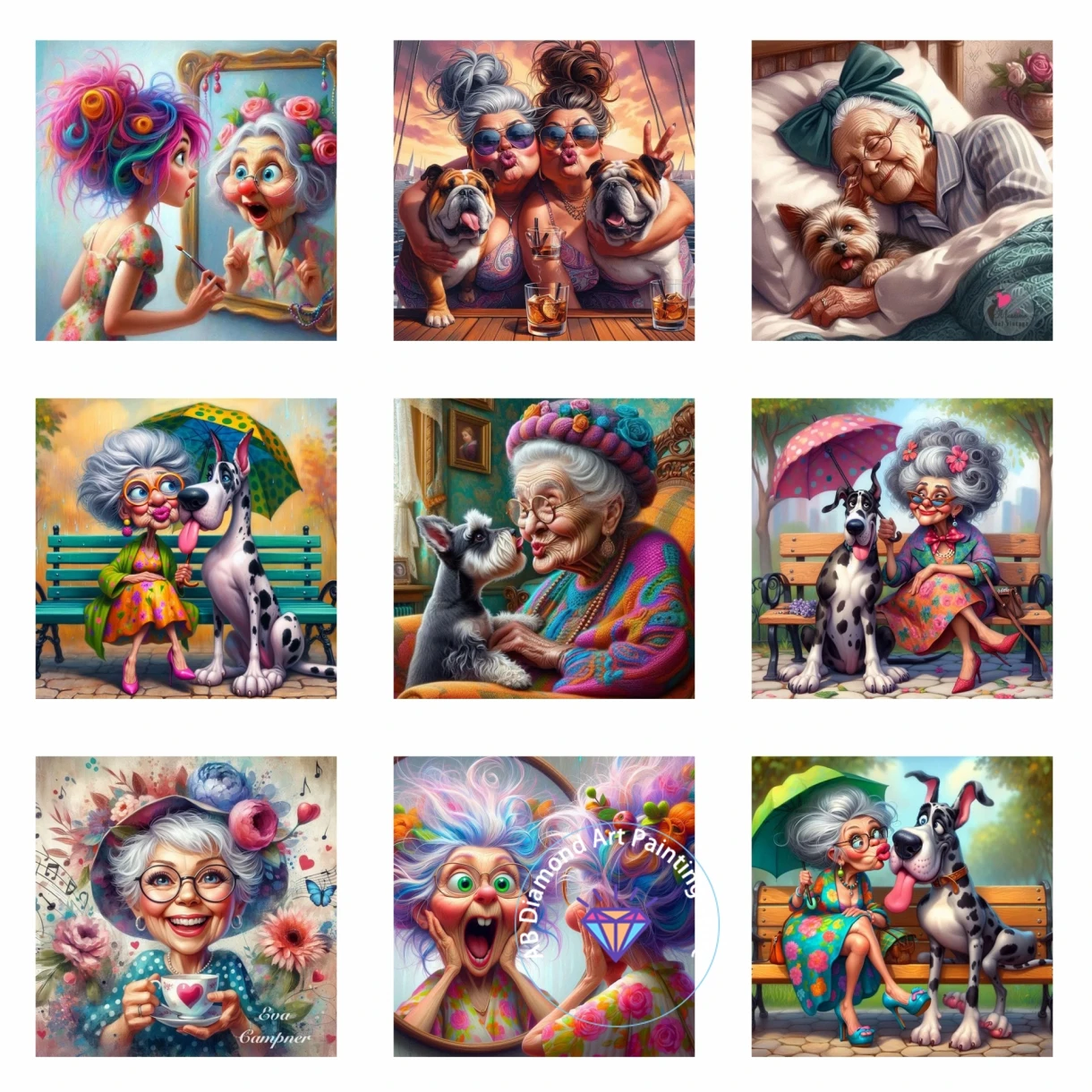

DIY AB Diamond Painting Kit New Happy old Lady and Dog Full Diamond Mosaic Embroidery Art Stitch Home Decoration Craft Kit Gift
