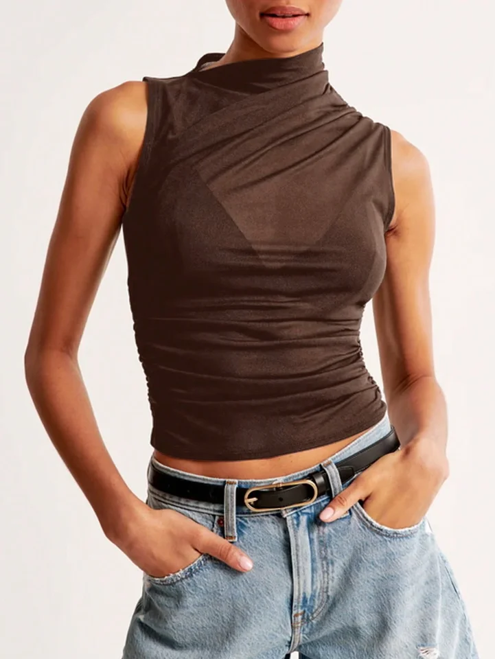 Siren Gaze Black Mesh Draped Blouse for Women