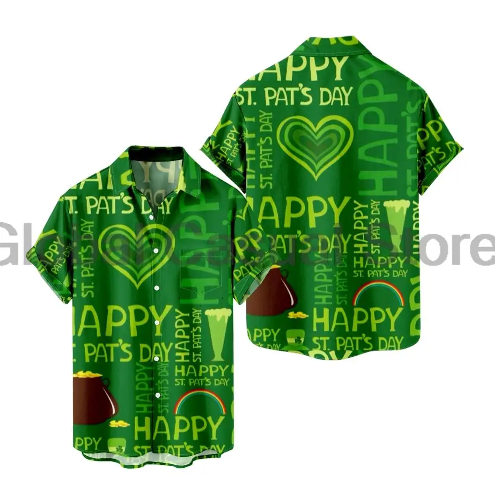 

St.Patrick's Day short sleeve shirt Streetwear Tee Shirt Turndown Collar Shirt graphic Short Sleeved Flip collar Tee Shirt
