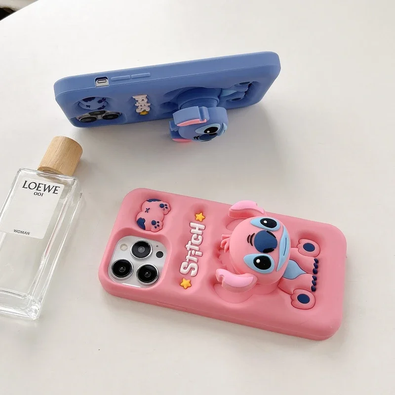 ثلاثية الأبعاد مجسمة لطيف الكرتون ديزني غرزة حامل حامل جراب هاتف آيفون 16 15 14 13 12 11 برو ماكس لينة غطاء سيليكون #6