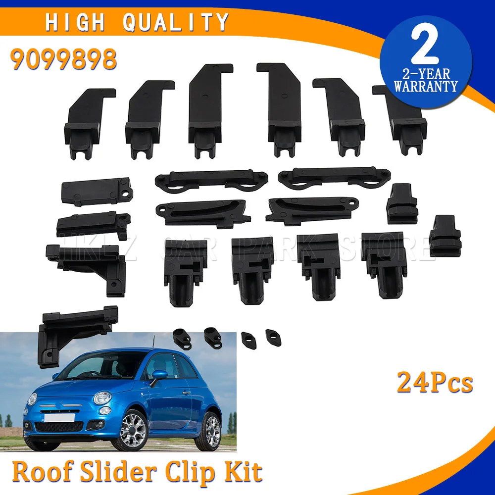24PCS Soft Top Repair Slider Clips Black 9099898 For Fiat 500C Abarth 595C 695C Convertible Only Replacement Part