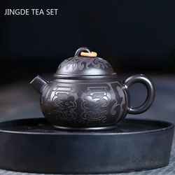 Hand Carving Black Mud Teapot Authentic Yixing Purple Clay Tea Pot Chinese Teaware Tradition Zisha Beauty Kettle Tea Set 180ml