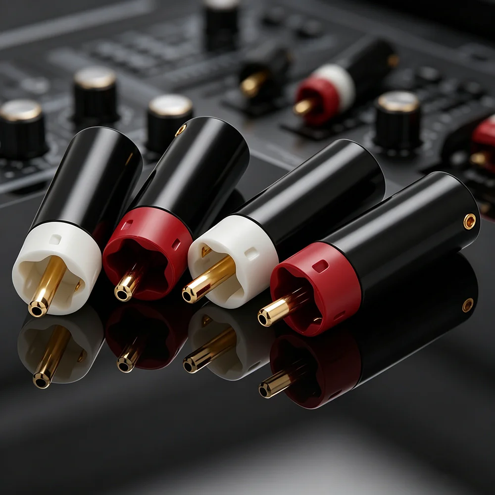 4pcs Tellurium Copper RCA Plugs Silver Plated Star Line Connectors Amplifier Speaker Cable Jack Terminal for Audio Improvement