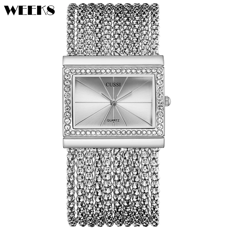 Diamond Women Watch Gold Tassel Band Bracelet Quartz Wrist Watches For Ladies Golden Sliver Reloj Female Clock Square Wristwatch