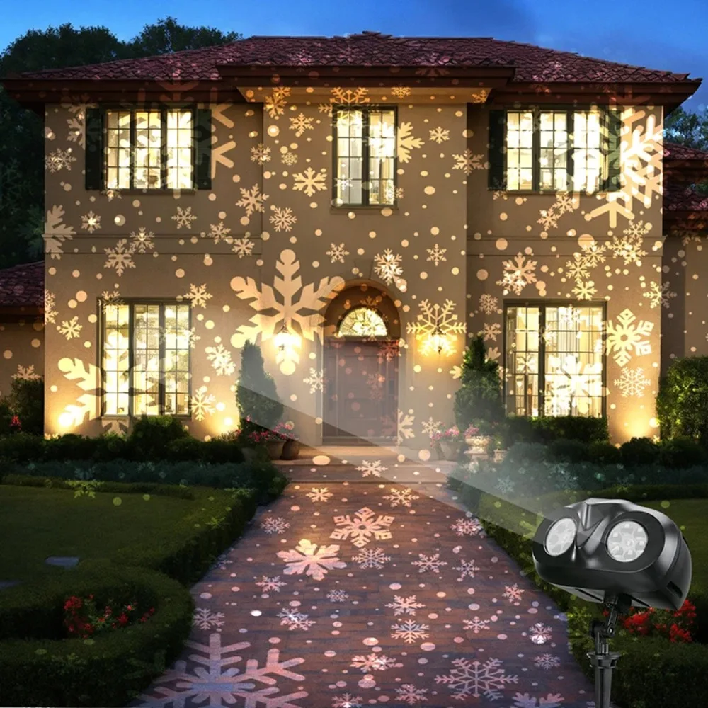 2025 NEW Snow Projector Lights, Dynamic Rotating Snowflake Projection Light Outdoor, IP65 LED Snow Spotlight Lightning or Hallow
