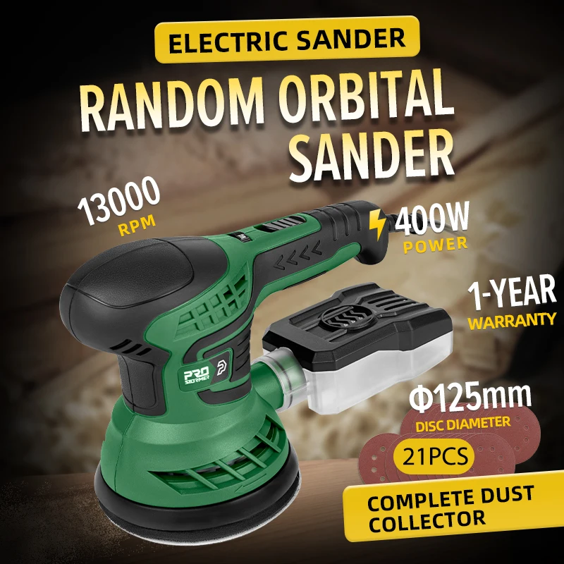 400W Electric Sander Machine with 7-Speed Transmission 125mm Sanding Pad Dust Collector And 21pcs Sandpapers Set by PROSTORMER