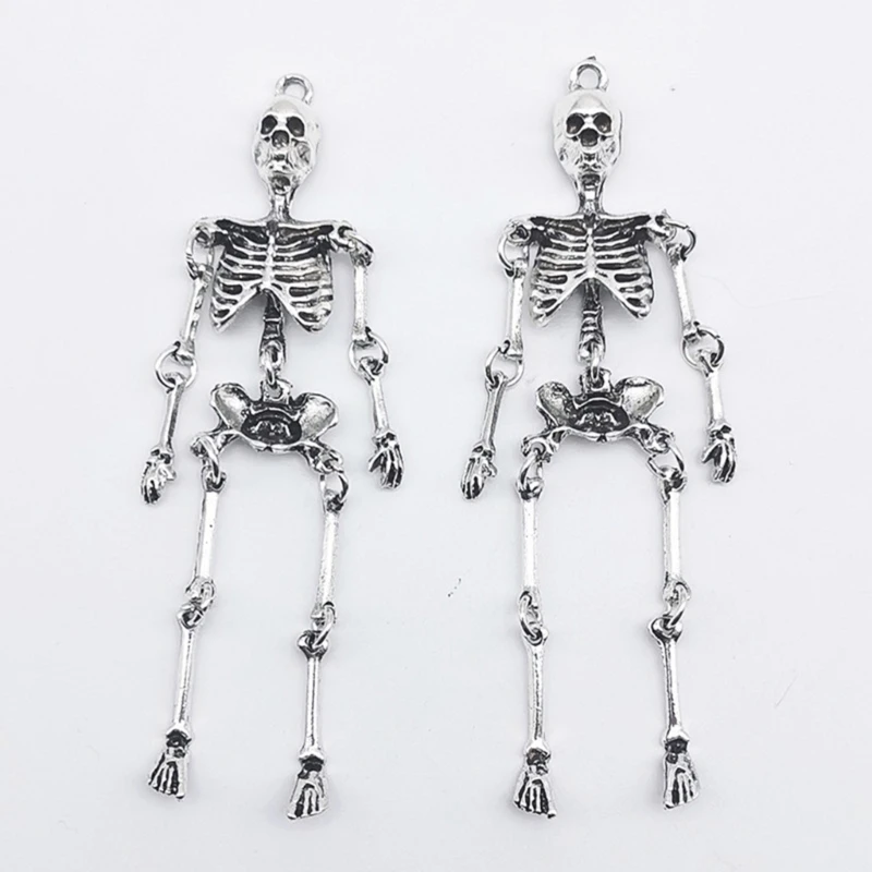 

E0BF DIY Alloy Silver Skeleton Pendant Halloween Keychain Crafts Vintage Skeleton Pendant for Jewelry Making