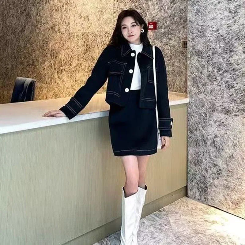 韓国の女性用ツーピースセット,マキシスカート,ロングスカート,デザインセンス,ファッション,春,秋,4XL