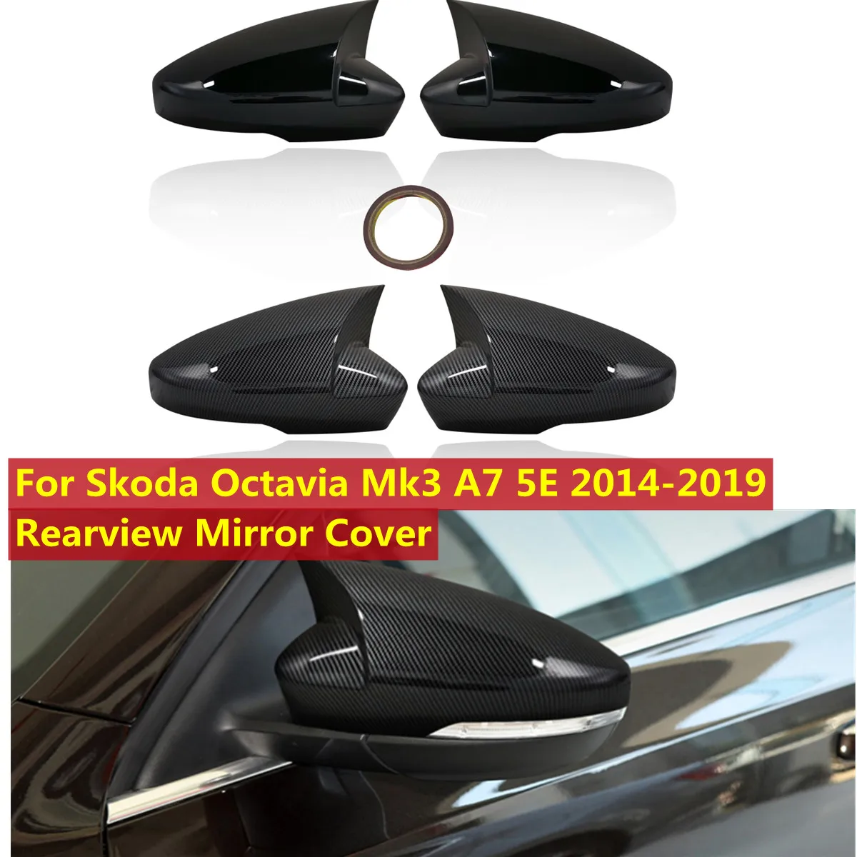 Par de Capas de Espelho Retrovisor Estilo M para Skoda Octavia Mk3 A7 5E 2014 2015 2016 2017 2018 2019