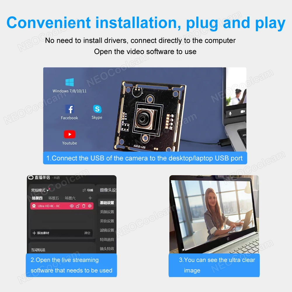 HD USB Video Webcam Module 12MP IMX362 Sony Sensor No Distortion Lens UVC OTG Plug and Play High speed Autofocus PC Camera