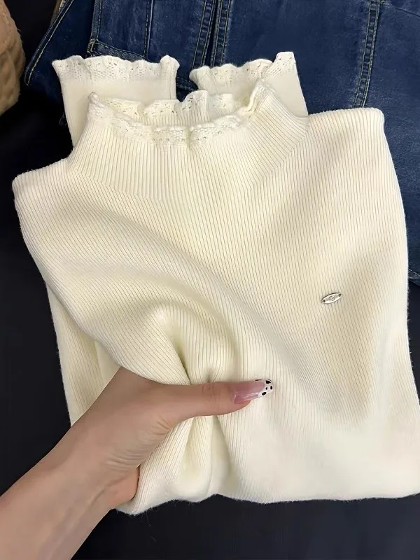 

Women's Wool Base irt f High Collar Sweater Autumn Winter New Sle Lightweight Luxury Inner Wear Overhead Knitted Sweater