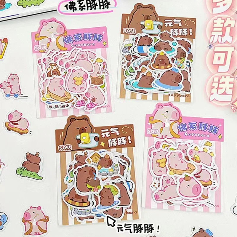 50Pcs Pink Capybara Stickers Toy Cute Cartoon Waterproof Computer Mobile phone Backpack Bangalore Wraith Luggage Sticker gift