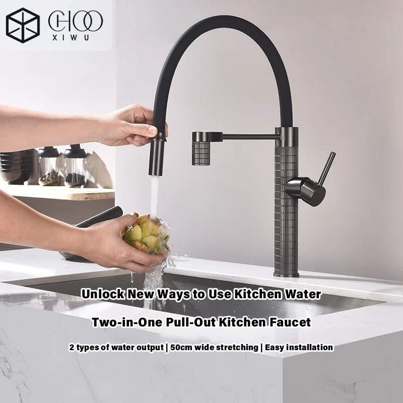 CHOOXIWU- Copper Kitchen Pull Down Faucet High-end Luxury Design Carving Body Hot and Cold Wash Basin Sink Cold Hot Water Taps