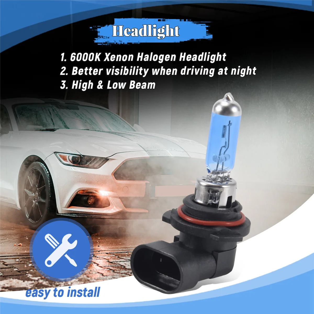 2 x 9006 HB4 6000K Xenon Halogen Headlight Head Light Lamp Bulbs 100W