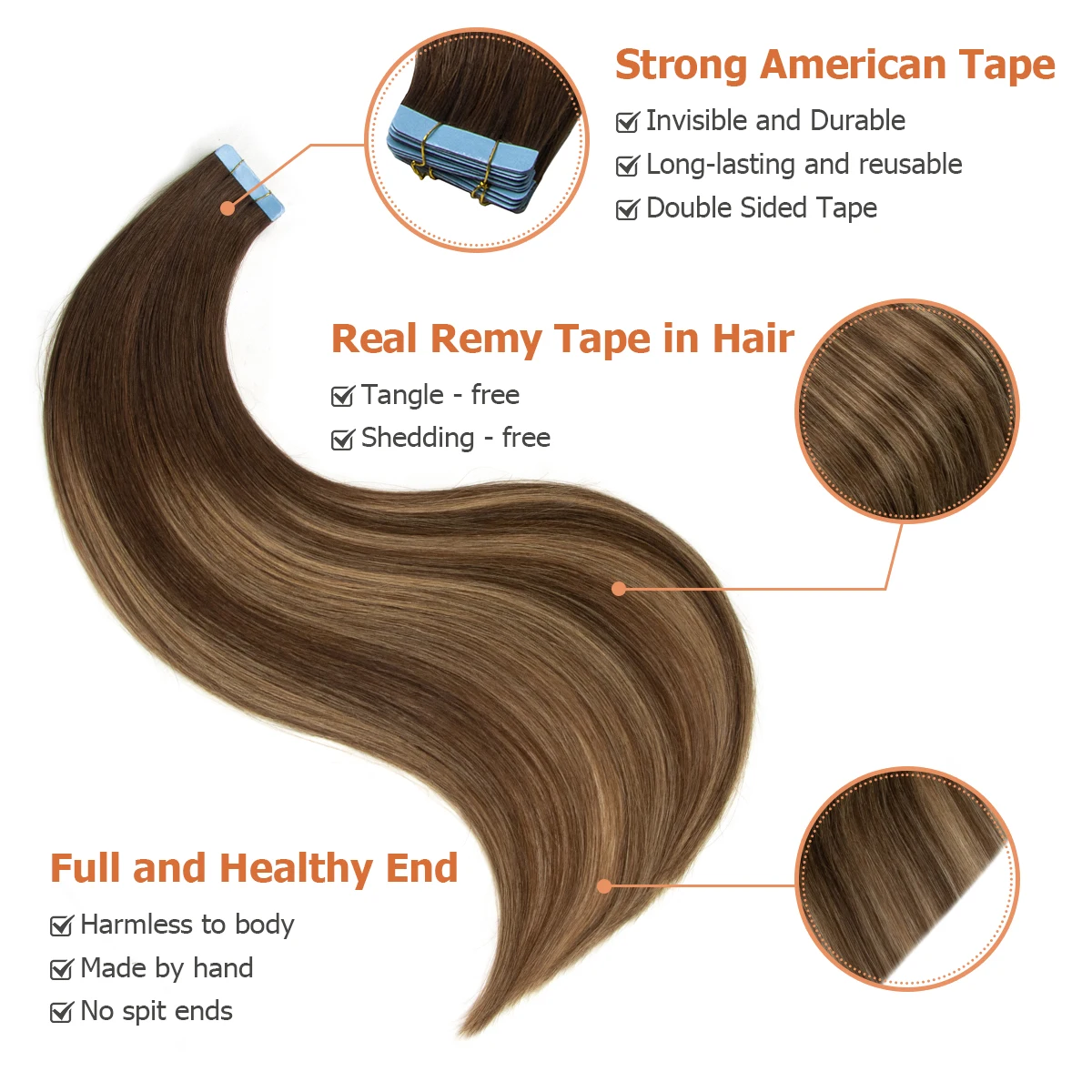 MRSHAIR Tape In Hair Extensions Human Hair Skin Weft Remy Natural Tape in Extensions 40-50G/Pack Full 12-24 inch Tape-Ins