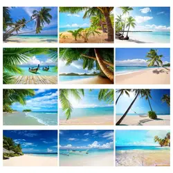 Summer Tropical Beach Photography Background Palm Tree Sea Seaside Ocean Landscape Backdrop Studio Photo Props Party Decoration