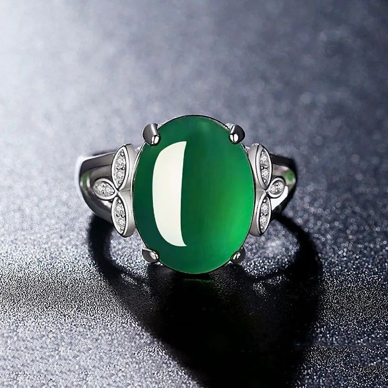 

Natural Green Chalcedony Hand Carved Water Drop Ring Fashion Jewelry Women's Ring with Adjustable Opening