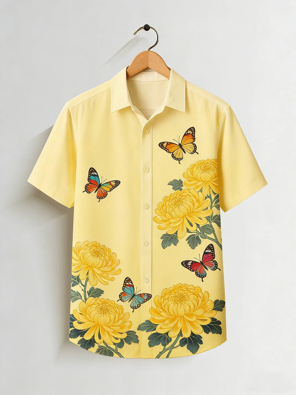 Men's Japanese nostalgic style short-sleeved shirt Mount Crane HD printed shirt Hawaiian vacation outdoor design men's clothing