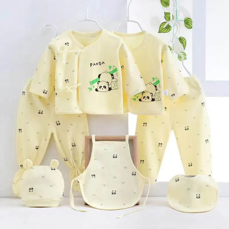7Piece Sets Spring Autumn Newborn Girls Boy Clothes Cartoon Panda Cute Cotton Soft Tops+Pants+Hat+Bibs Baby Newborn Items BC1228