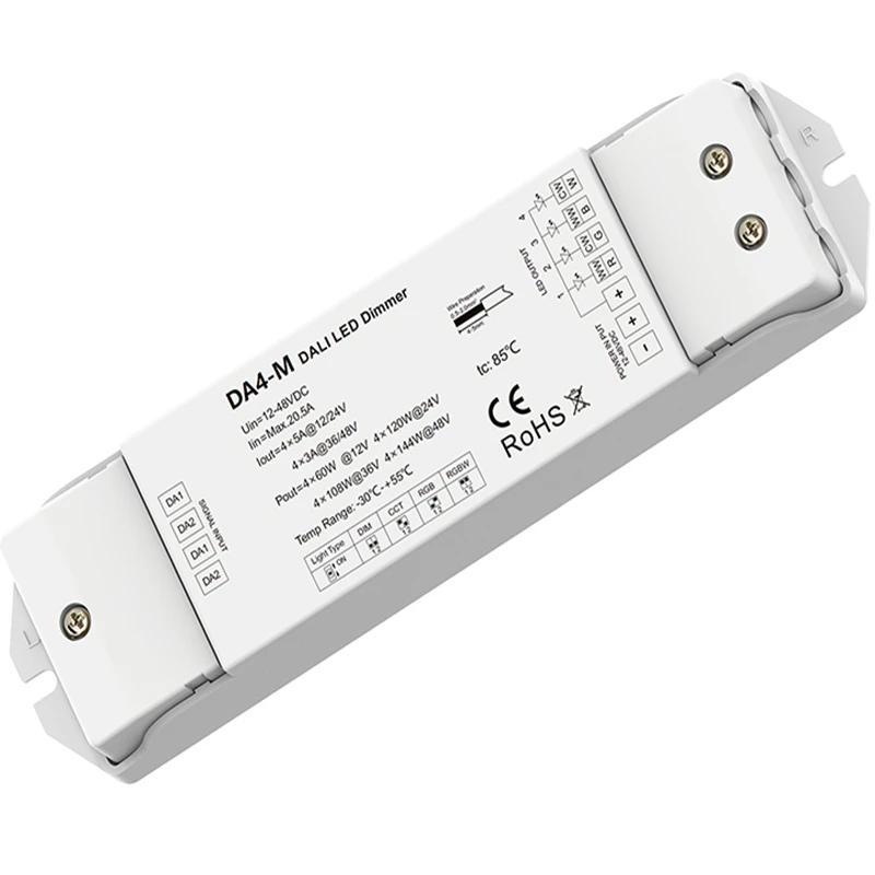 12V-48VDC 4CH DALI Dimmer LED Controller DA4-M 1 Address/4 Ch/DT8 DT6/Constant voltage/PWM Dimming For Single Color/CCT/RGB/RGBW