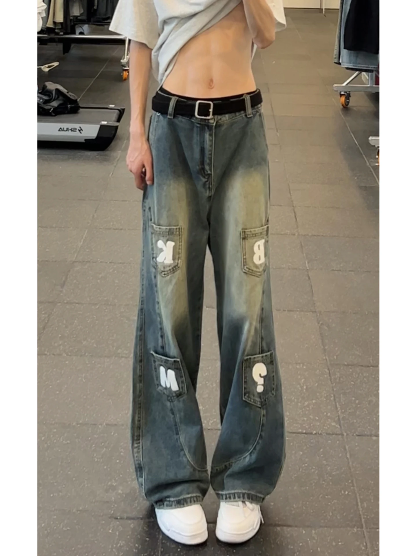 

Мужские джинсы в стиле ретро с широкими штанинами, свободного кроя, повседневные рабочие брюки в американском уличном стиле с карманами