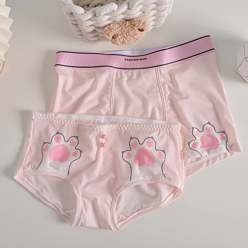 Sweet Cat Claw Panties Lolita Couple Underwear One Man One Woman Cartoon Cute 2024 New Valentine\'s Day Gift Summer Thin Briefs