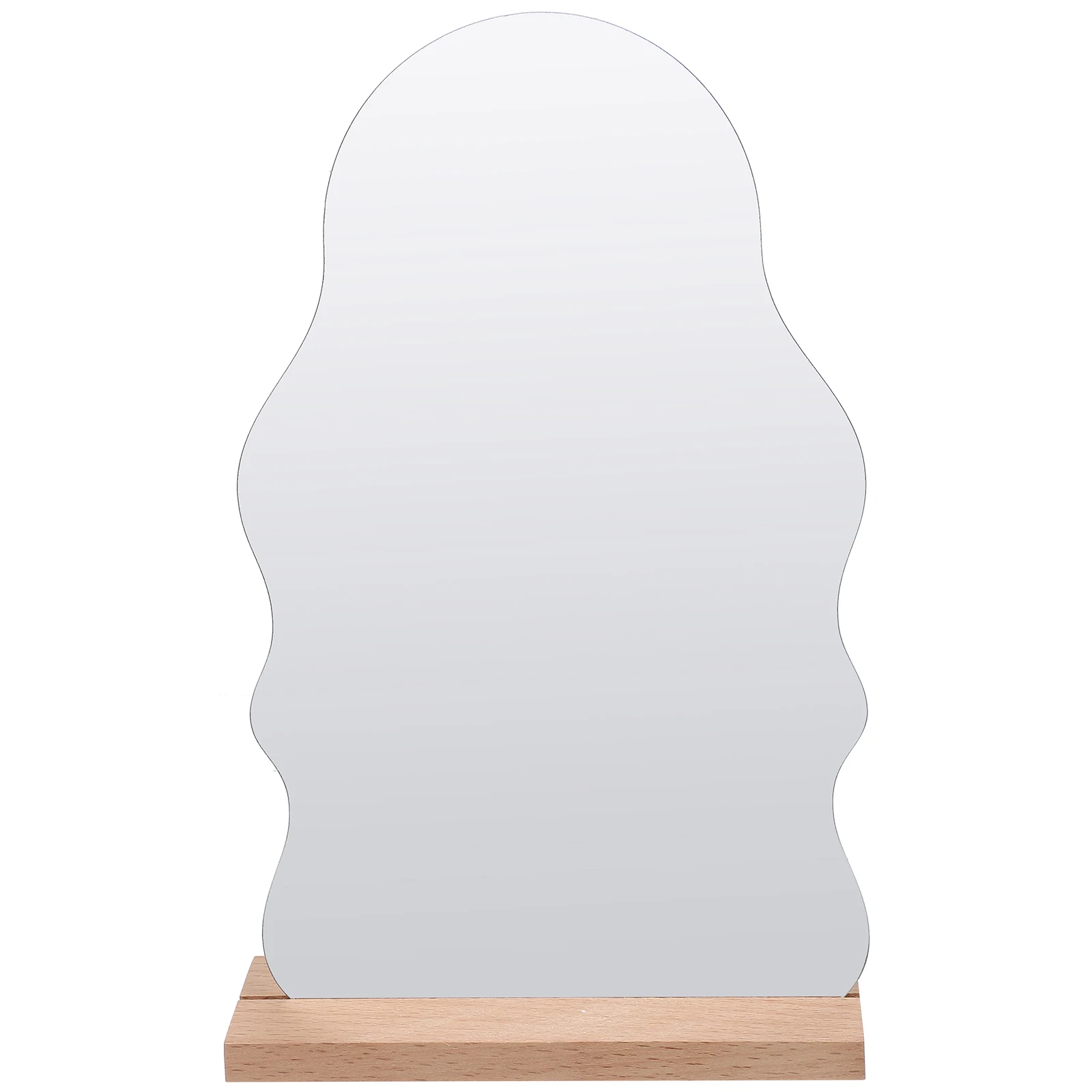 

Acrylic Makeup Mirror Wooden Base Desk Bedroom Living Room Study Dorm Irregular Shape Easy Assemble Carry Sturdy Frameless
