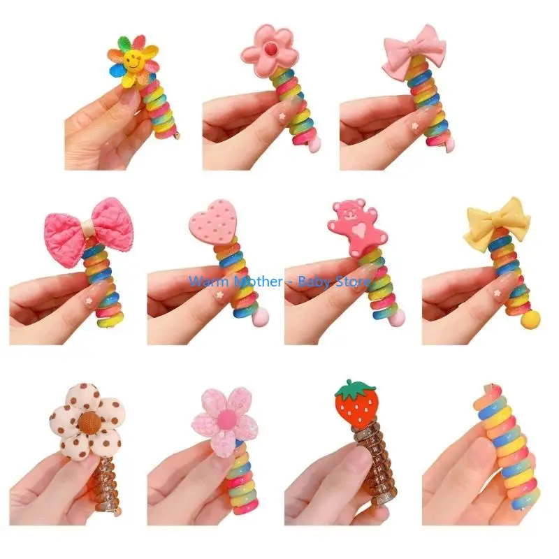 

Elastic Hair Tie Lovely Candy Color Hair Scrunchies for Kids Girls Ponytail Holder Hair Bands with Telephone Wire 57QE