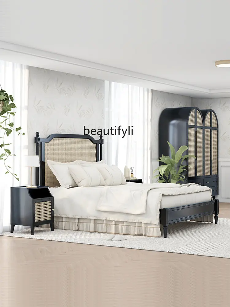 American Rattan Double-Door Closet Locker Simple Modern Homestay Hotel Storage Wardrobe