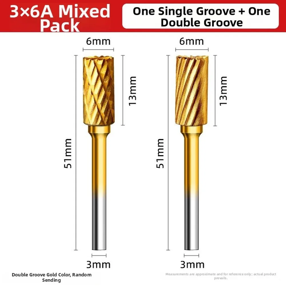 2/5/10pcs Carbide Rotary File Dual Slot Rotatable File Multi-Use Grinding Tool With 3mm Round Shank For Electric Grinders