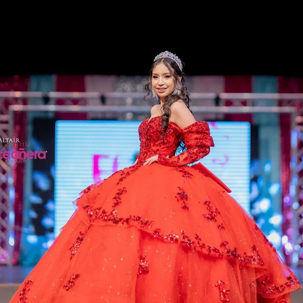 

Роскошное бальное платье, платье Quinceanera, 2023 тюль, Кристальные Аппликации, красные, с отстегивающимися рукавами, милое, на день рождения 15 16