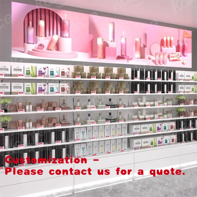 

Customize.Kainice Retail Floor High Acrylic Cosmetic Lipstick Display Led Stand Shelves Wooden Storage Shelf Wall