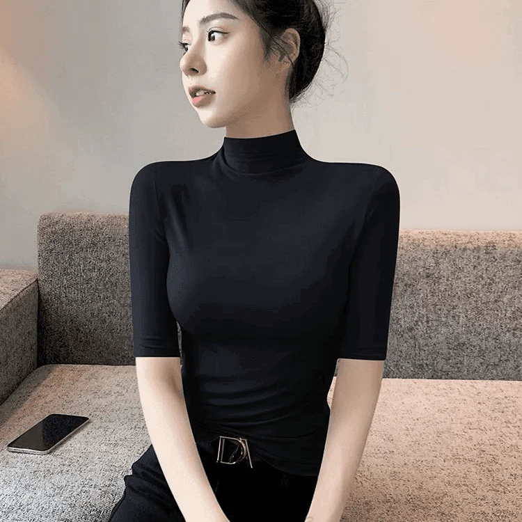 

Женская модная облегающая футболка с высоким воротником Five Sve, однотонная базовая футболка, осенне-зимний топ, женская футболка Quali