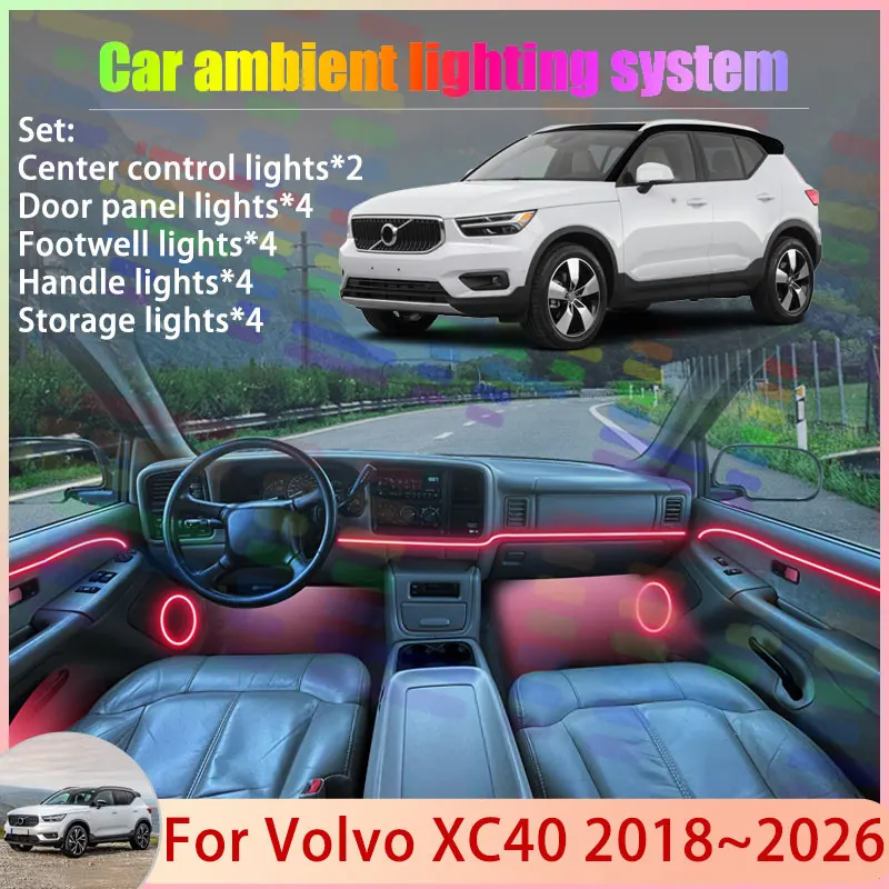 

For Volvo XC40 2018~2026 2019 2020 EX C EC40 SUV 2/18 in 1 Car Atmosphere Light Lamp RGB Shade Ensemble Streamer Atmosphere Set