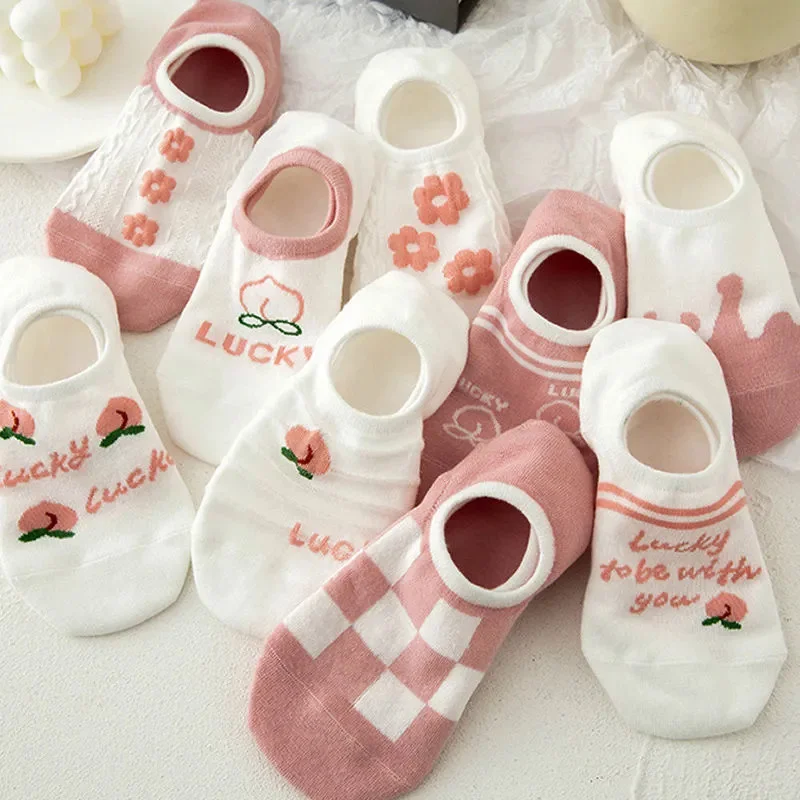 Exquisite Boat Socks for Female Summer Pink Peach Thin Fashion Low Cut Shallow Mouth JK Student Style Cute Sweet Invisible Socks