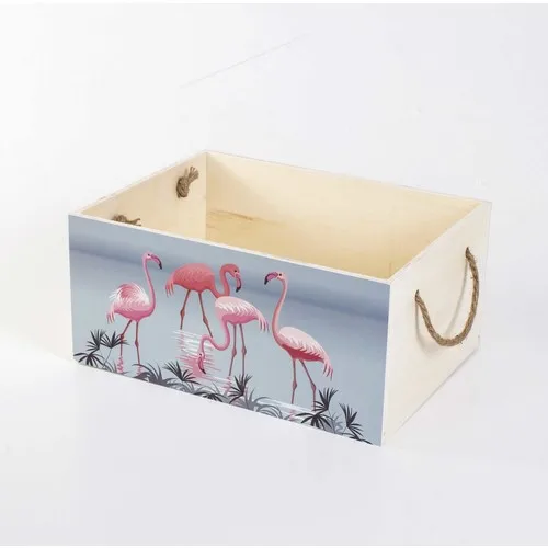 Euro Flora Wood Case Flamingo Pattern 28 X21X13 Cm