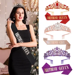 Birthday Party etiquette Bring Crystal Crown set for Birthday Girl Or Queen iridescence belt wholesale custom