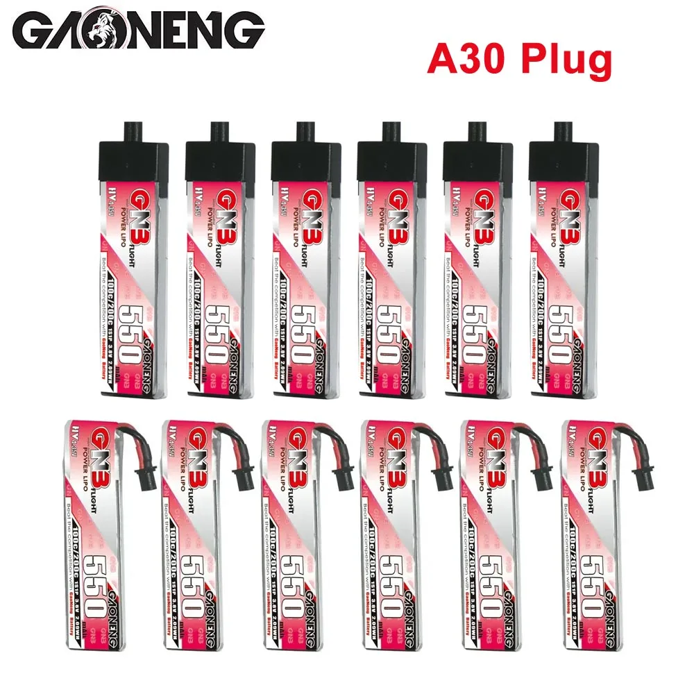 6 X GAONENG 550mAh 1S 3.8V 100C HV 4.35V Lipo Battery With A30 Connector For RC FPV Drone DIY Plug VS BETAFPV BT2.0 450mAh 1S