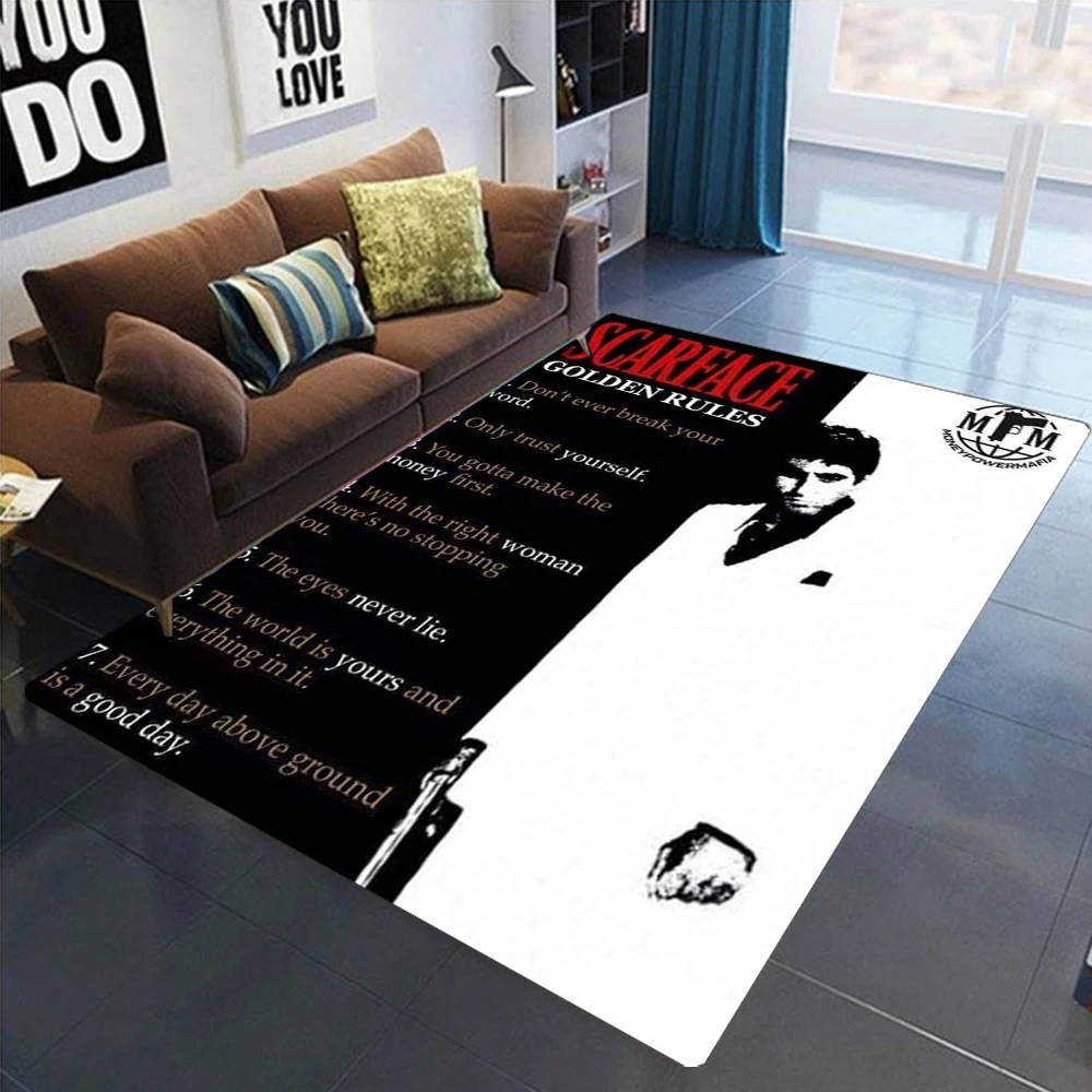 الرجعية S-Scarface تحت عنوان عدم الانزلاق السجاد لغرفة المعيشة أريكة ديكور الحديثة البساط الكلمة حصيرة للرجال غرفة نوم منطقة دائمة السجاد