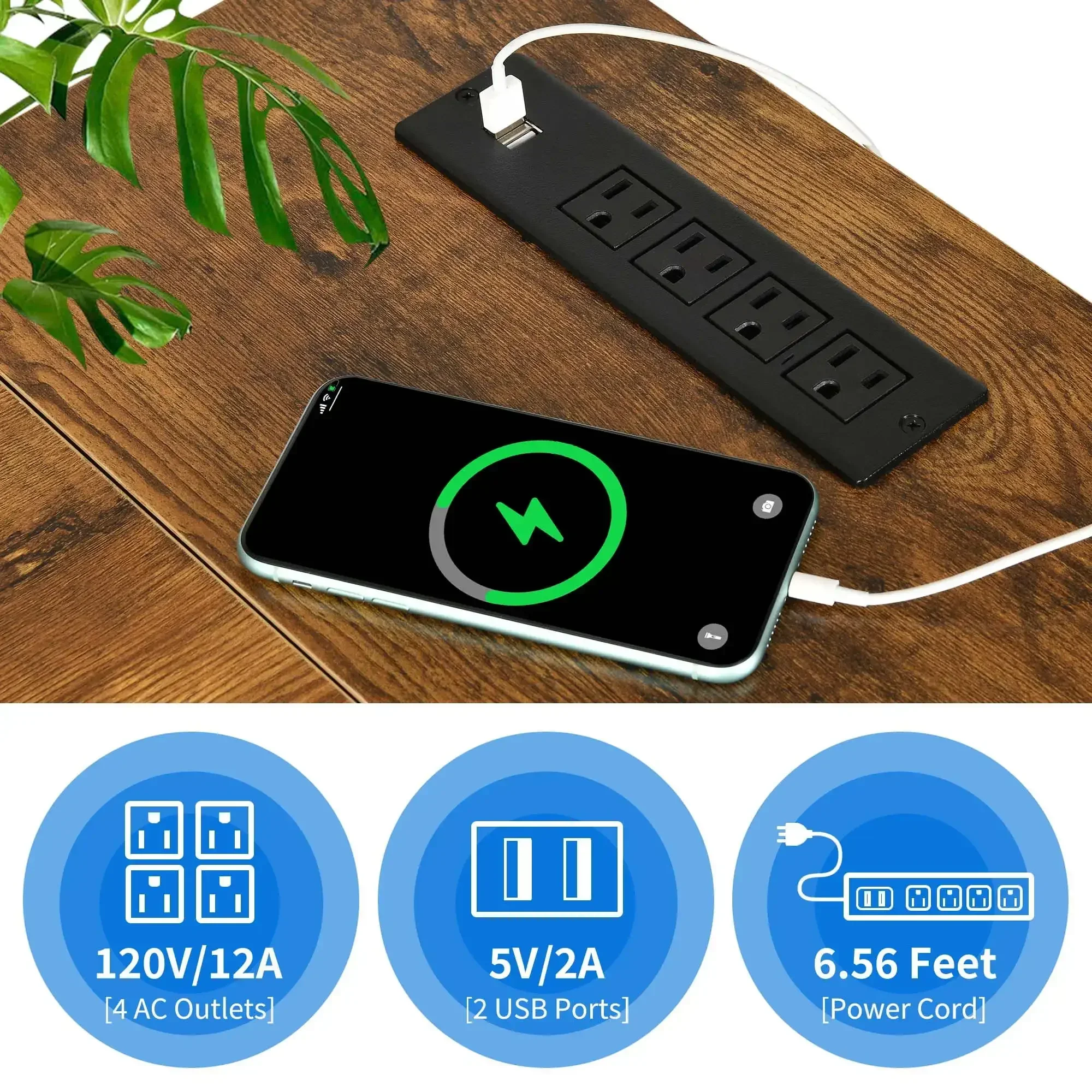 L Shaped Desk with LED Light & Power Outlets,Computer Desk Office Desk for Home Office, Brown