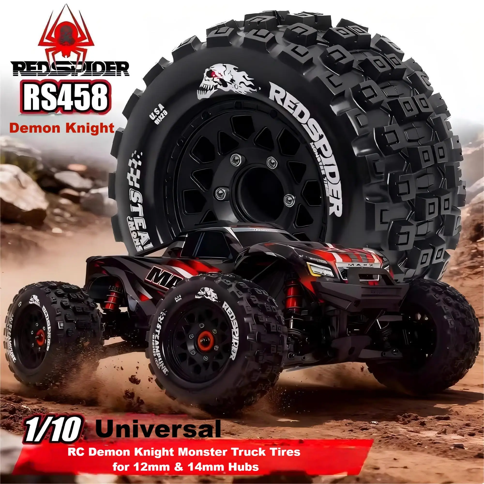 

Шины RS Red Spider R458 RC Monster Truck, универсальные для 1/10 ARRMA Vorteks Granite Big Rock Traxxas, шестигранные колеса 12 мм 14 мм Upgra