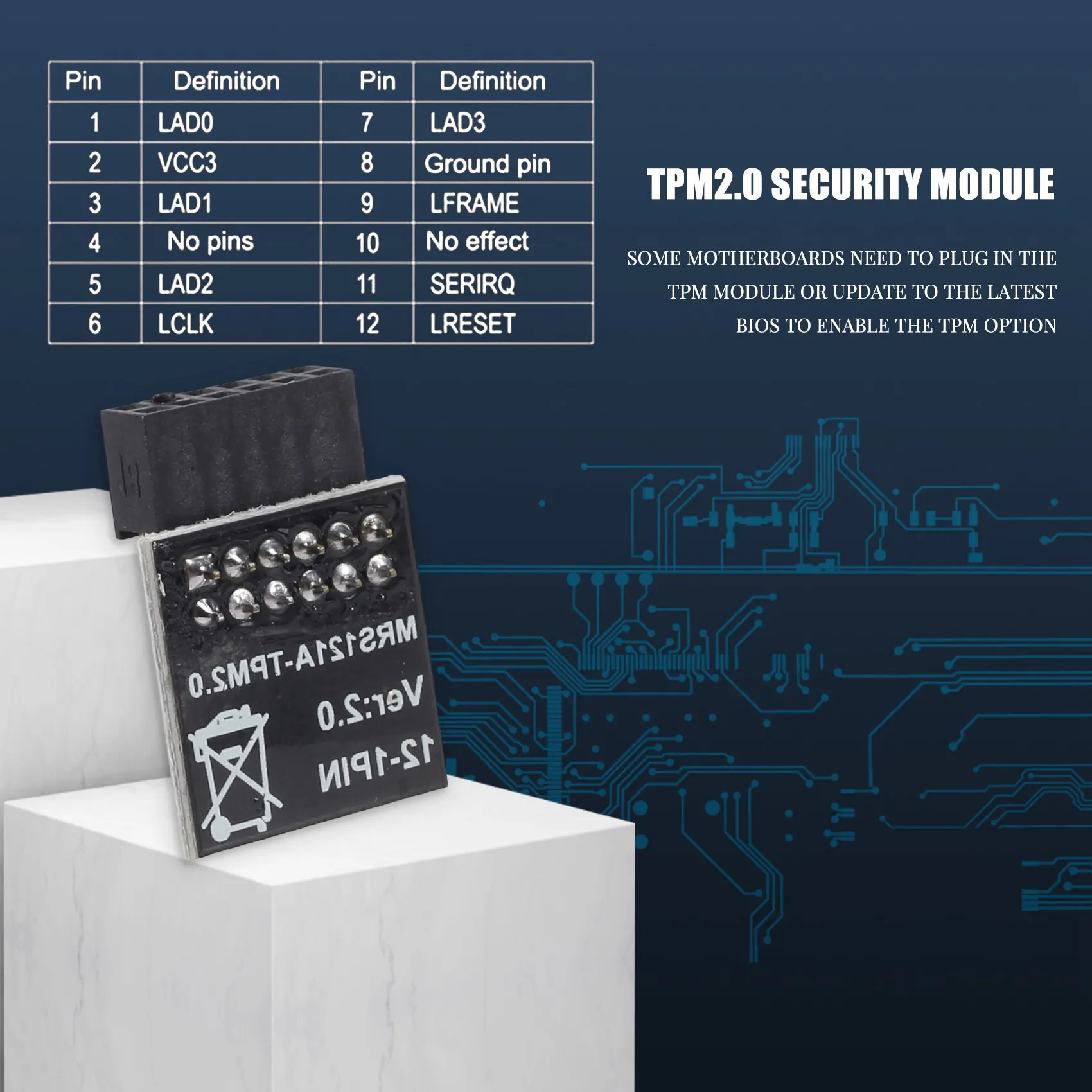 TPM 2.0 Encryptie Beveiligingsmodule Externe kaart LPC-12PIN Module voor GIGABYTE 12PIN LPC TPM2.0 LPC 12-pins beveiligingsmodule F