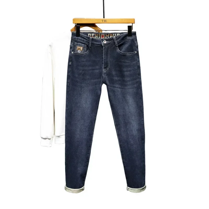 On The New Embroidered Jeans Men's Light Luxury Trend Senior Sense of All Straight Tube Lace-up Adult Gentleman Comfortable