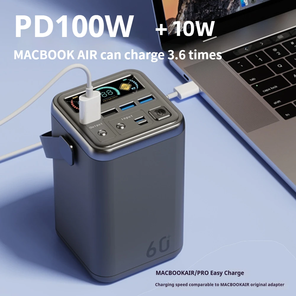 

60000mAh PD100W Power Bank Large Capacity Portable USB C Fast Charging Power Station External Spare Battery For Macbook Laptop