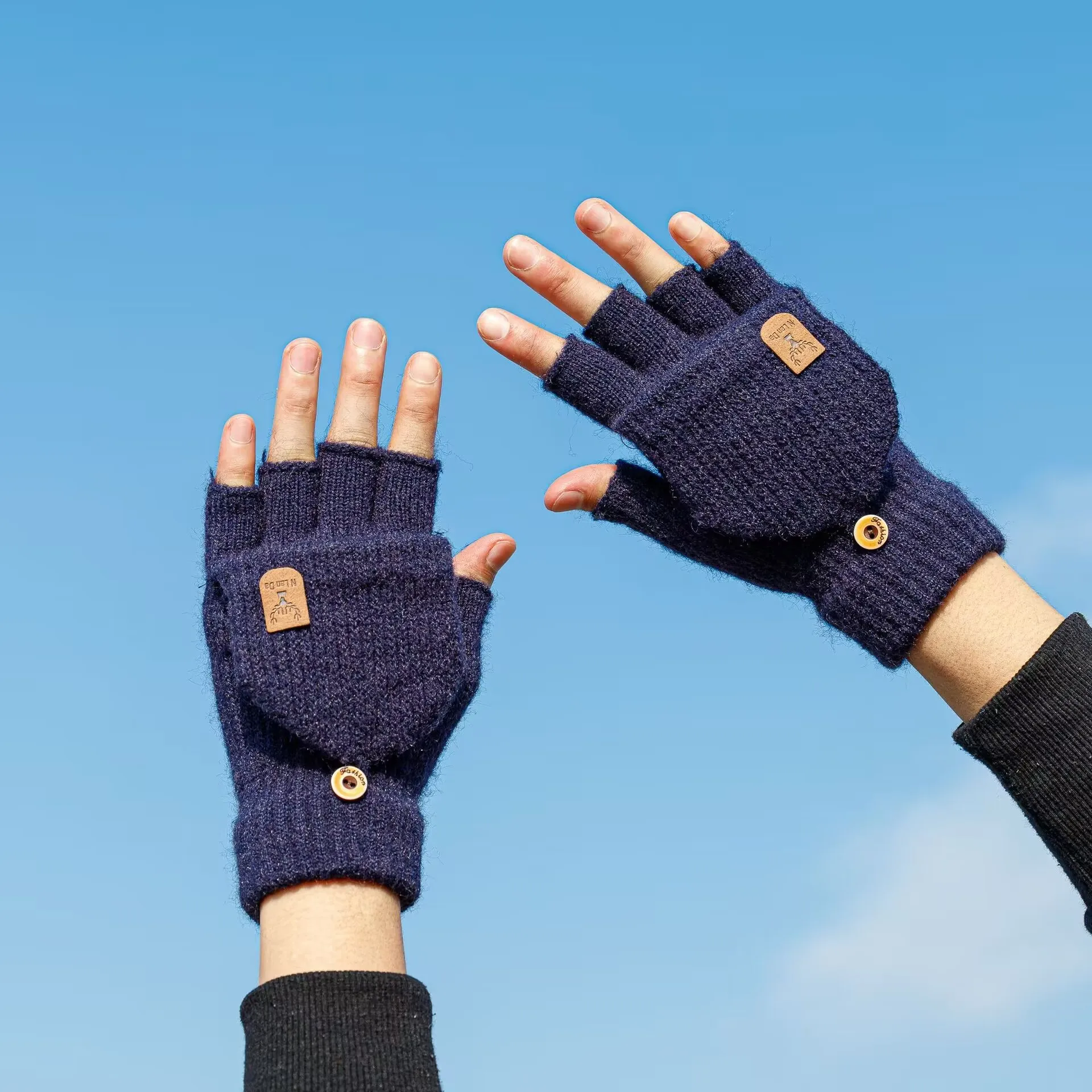 Gants tricotés résistants au chaud et au froid pour hommes et femmes, housse rabattable à doigts fendus, protection épaisse en peluche, cyclisme d'hiver