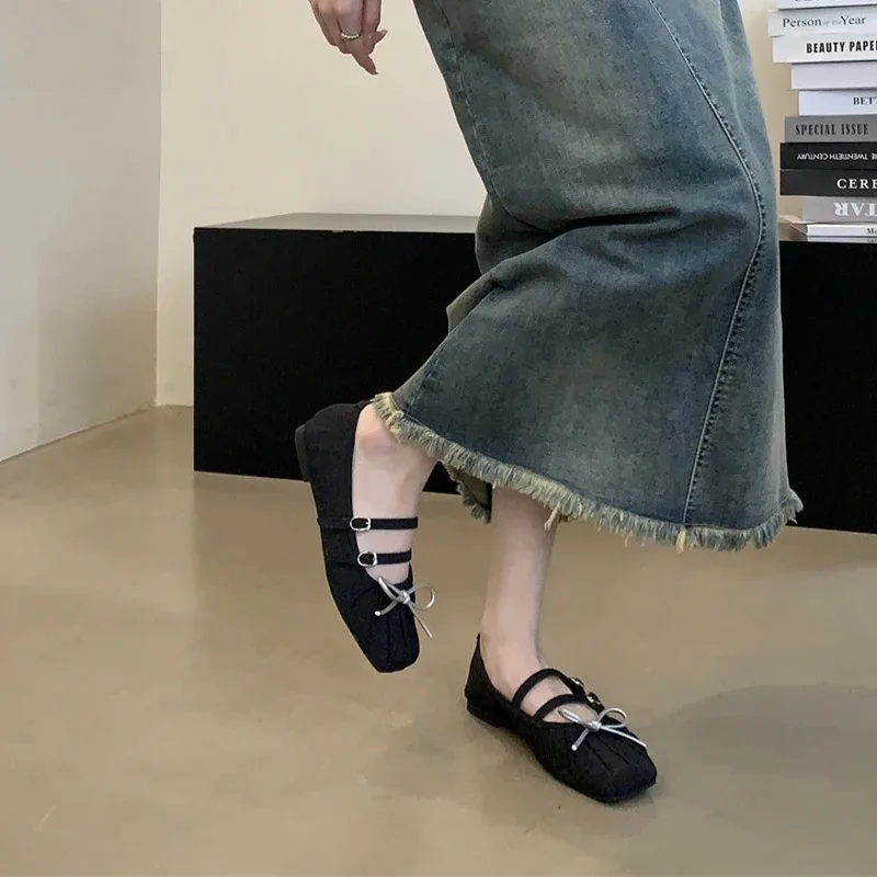 Exquisite Bowtie Women Sandals Fashion One Strap Summer Shoes Luxury Designer Flats 2024 New Chaussures Simple Round Toe Sapato