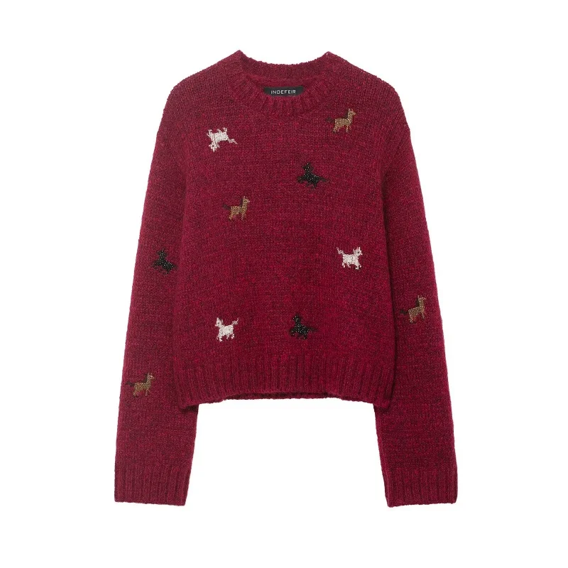 

Luy Zodiac round Ne Knitted Sweater ort Loose Casual Sle Autumn Winter Anti-Aging Outerwear for Young Women