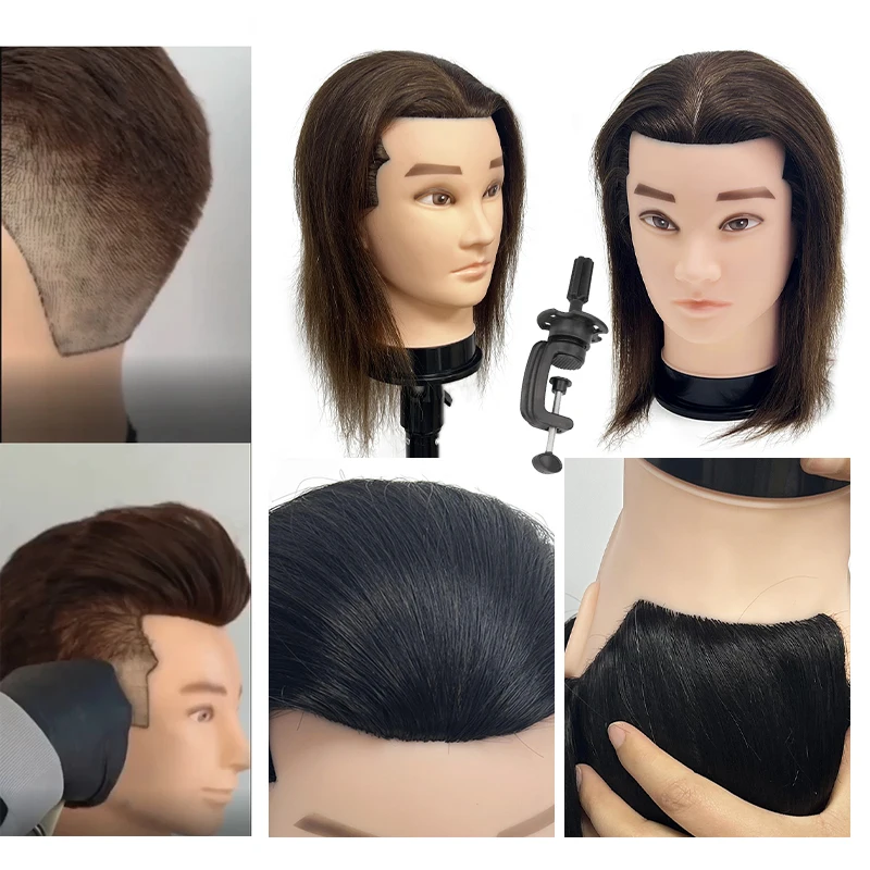 100% Human Hair Premium Mannequin Head and Free Fixture Bracket for Manikin Doll Head Styling Braiding Hairstylist Training